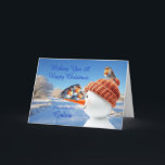 Godson Robins and Snowman Christmas Holiday Card<br><div class="desc">A beautiful Christmas card for a godson. Send seasonal cheer with this beautifully illustrated Christmas card showcasing three cheeky robins balancing on a snowman's carrot nose. A joyful design capturing the magic of winter and the spirit of the holidays.</div>