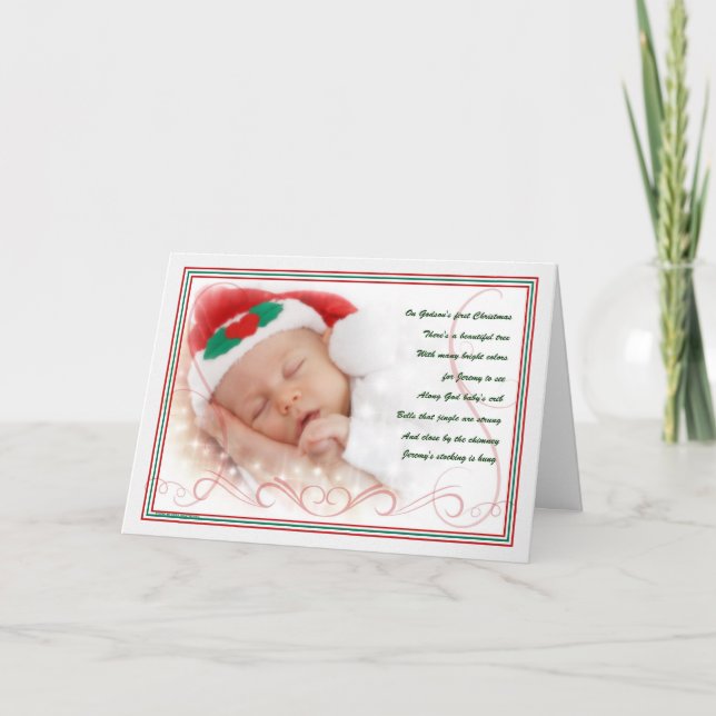Godson's 1st Christmas Cute Baby Poem with Name Holiday Card (Front)