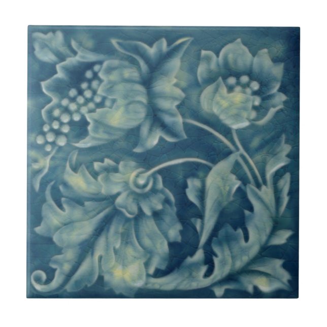 Godwin Hewitt Art Nouveau Blue Majolica Repro Tile (Front)