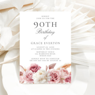 Goegrous Blush Floral 90th Birthday Party Invitation