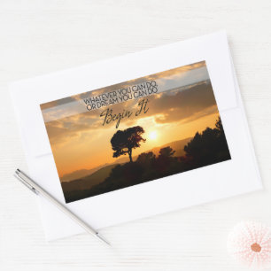 Goethe Inspirational Quote "Begin it" Rectangular Sticker