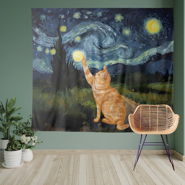 Gogh Kitty Starry Night Cat Tapestry (Creator Uploaded)
