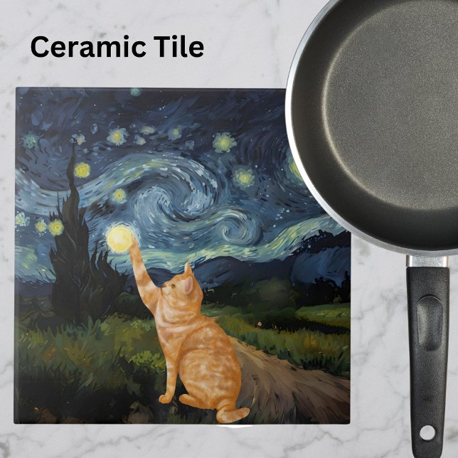 Gogh Kitty Starry Night Cat Tile (Creator Uploaded)
