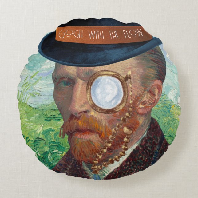 Gogh With The Flow Round Throw Pillow (Front)