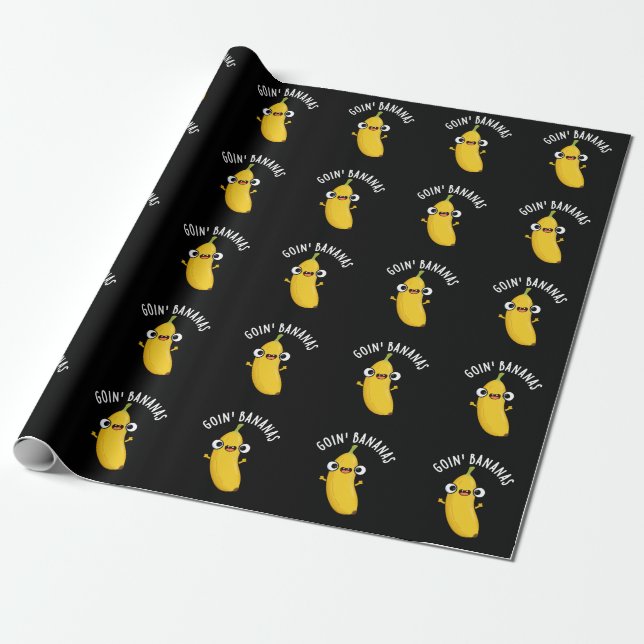 Goin Bananas Funny Fruit Pun Dark BG Wrapping Paper (Unrolled)