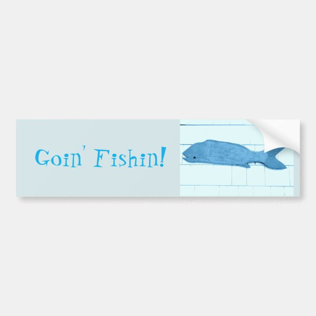 goin' fishin blue fish logo bumper sticker (Front)
