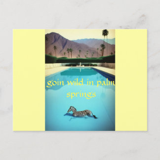 Goin Wild In Palm Springs Zebra Retro Vintage Pool Postcard