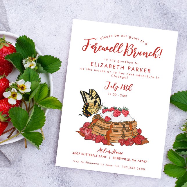 Going Away Farewell Brunch Strawberry Waffles  Invitation (Creator Uploaded)