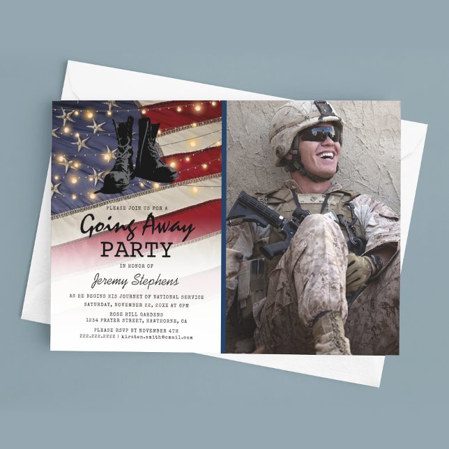 Going Away Soldier Patriotic Flag Photo Invitation (Creator Uploaded)