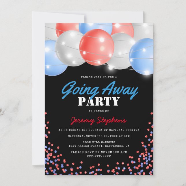 Going Away Soldier Red, White and Blue Invitation (Front)