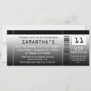 Going Away Ticket Invitations, Black + White Invitation