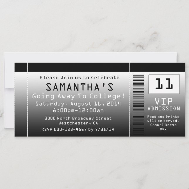 Going Away Ticket Invitations, Black + White Invitation (Front)