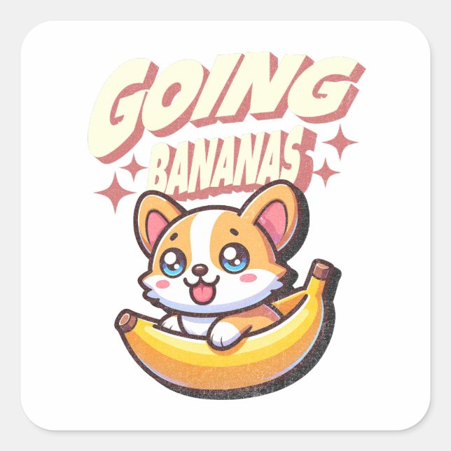 Going Bananas Funny Cute Corgi Square Sticker (Front)