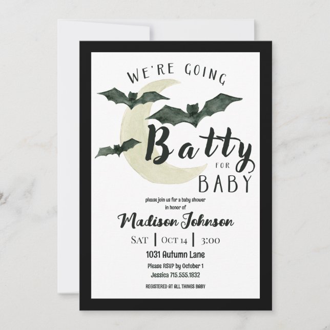 Going Batty For Baby Fall October Baby Shower  Invitation (Front)