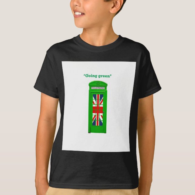 "Going green" London phone box T-Shirt (Front)