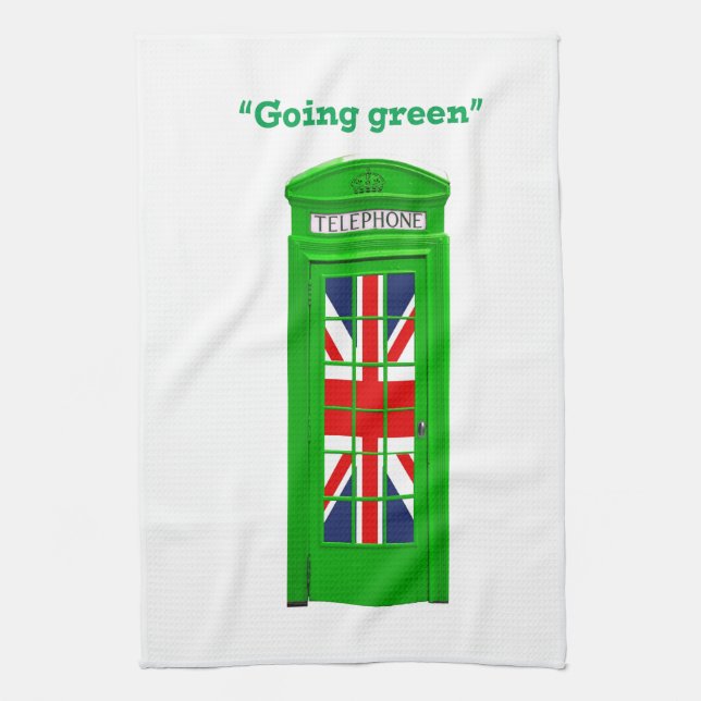 "Going green" London phone box Tea Towel (Vertical)