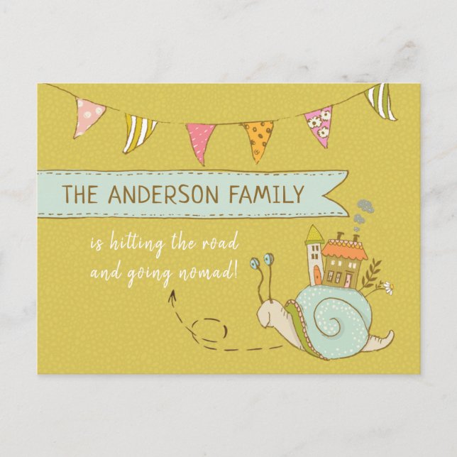 Going Nomad Cute Snail Moving Announcement (Front)