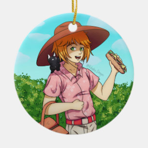 Going to a Picnic with a Cat Ceramic Tree Decoration