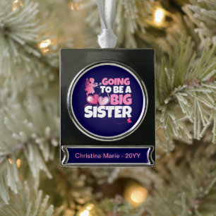 Going to be a Big Sister - Pink Fairy Hearts Silver Plated Banner Ornament