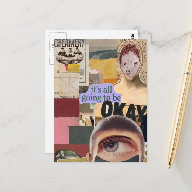 Going to Be Okay Surreal Mixed Media Collage Postcard (Front/Back In Situ)