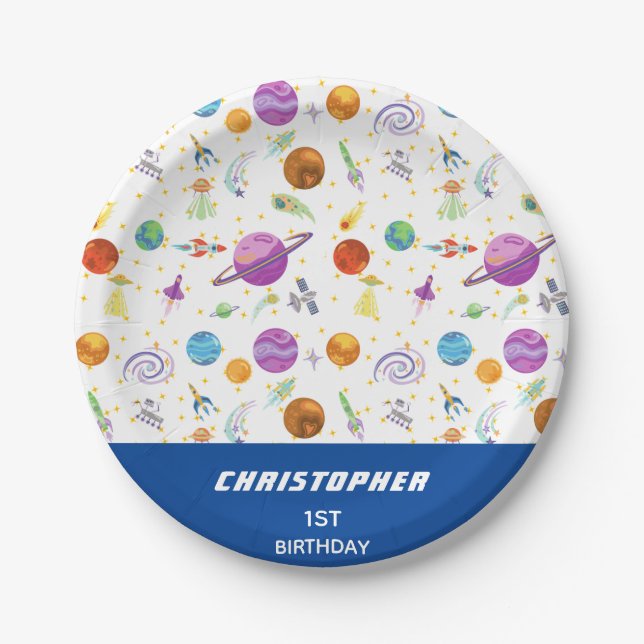 Going to Space Birthday Personalised Paper Plate (Front)