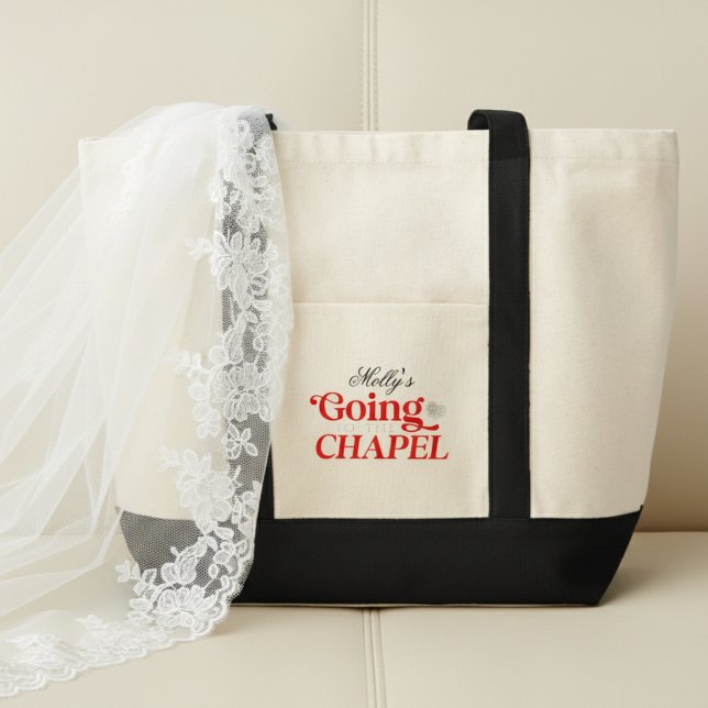 Going to the Chapel in Red - Custom Wedding Party Tote Bag (Get the crew together in style with this trendy "I Do Crew" design!)