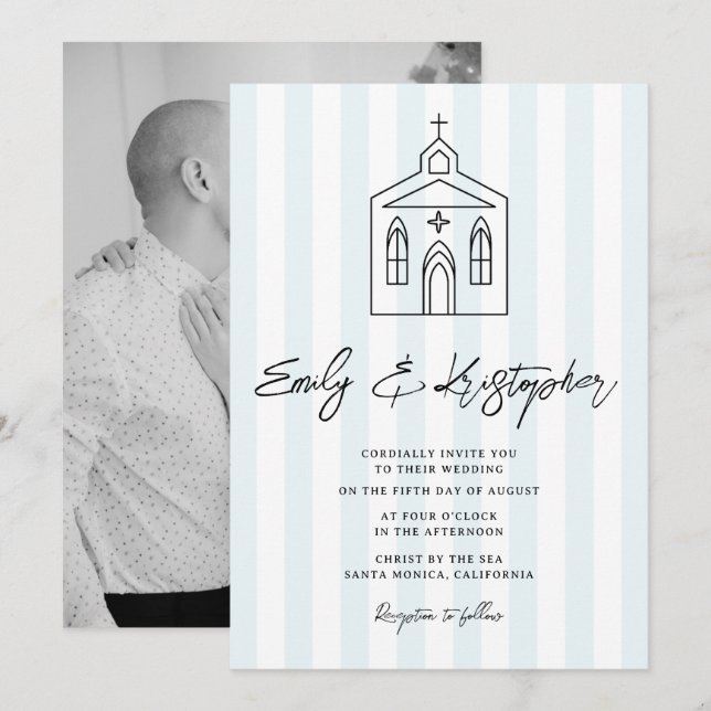 Going to the Chapel Stripe Wedding Photo Invitation (Front/Back)