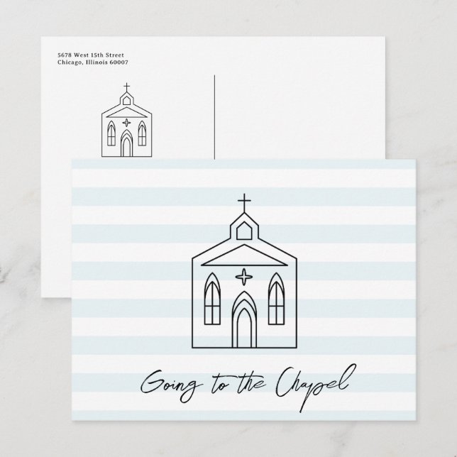Going to the Chapel Wedding Blue Save the Date Postcard (Front/Back)