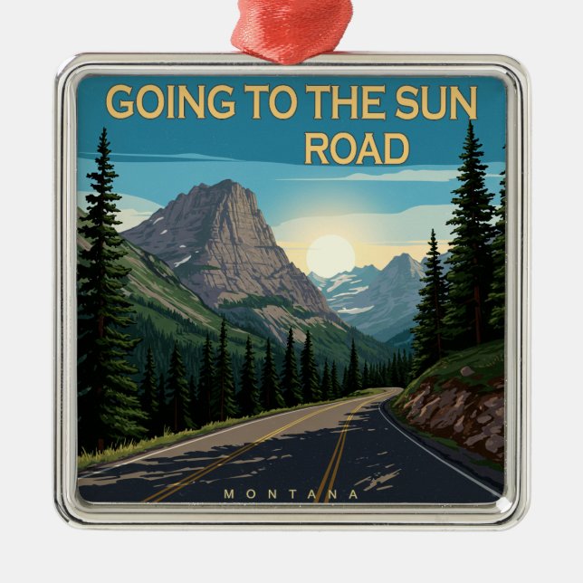 Going To The Sun Road Montana Landscape Metal Tree Decoration (Front)