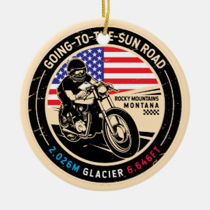 Going to the Sun Road Montana Motorcycle Ceramic Tree Decoration
