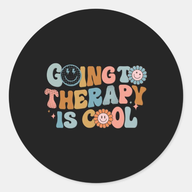 Going To The Therapy Is Cool Retro Feminist  Classic Round Sticker (Front)