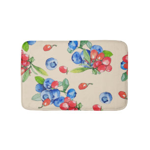 Goji, blueberry: watercolor illustration pattern. bath mat
