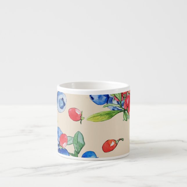 Goji, blueberry: watercolor illustration pattern. espresso cup (Front)