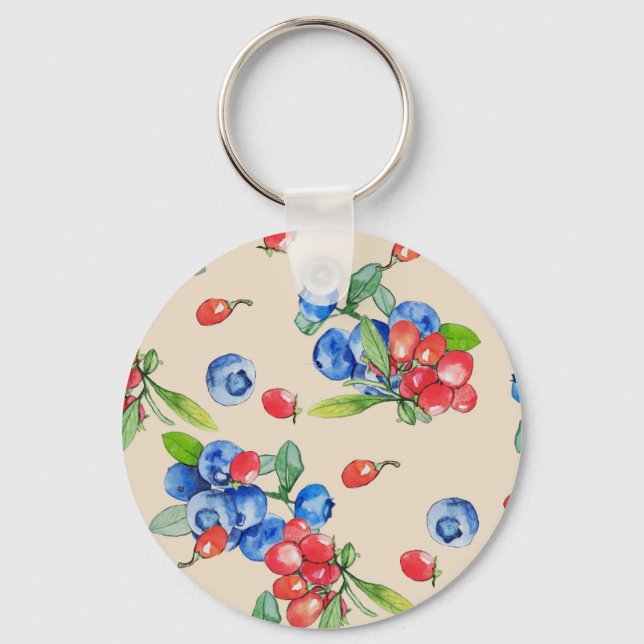 Goji, blueberry: watercolor illustration pattern. key ring (Front)
