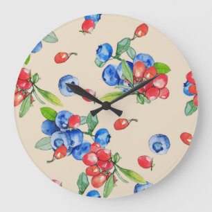Goji, blueberry: watercolor illustration pattern. large clock