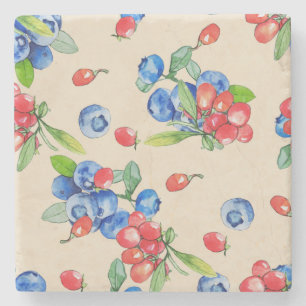 Goji, blueberry: watercolor illustration pattern. stone coaster