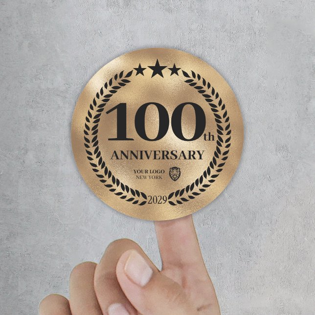 Gold  100th Anniversary Business Logo Classic Round Sticker (Gold 100th Anniversary Business Logo Classic Round Sticker
)