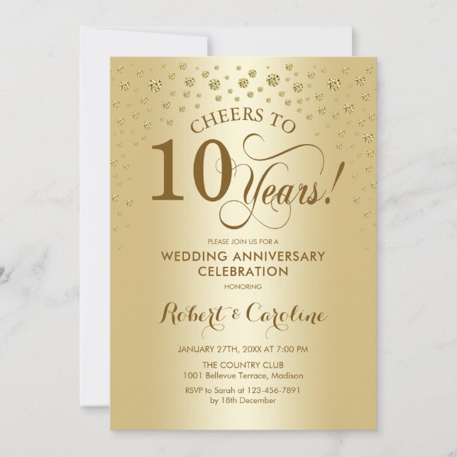 Gold 10th Anniversary Celebration Invitation (Front)
