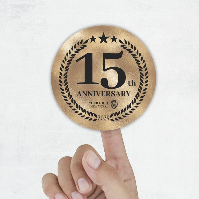Gold 15th Anniversary Business Logo Commemorative Classic Round Sticker (Gold 15th Anniversary Business Logo Commemorative Classic Round Sticker
)