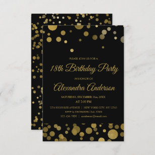 Gold 18th Birthday Party Gold Confetti Invitation