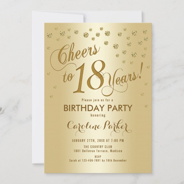 Gold 18th Birthday Party Invitation (Front)