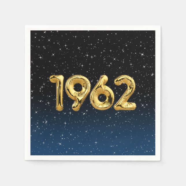 Gold 1962 Birth Year Balloons With Stars Napkins (Front)