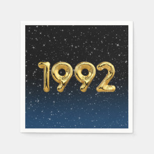 Gold 1992 Birth Year Balloons In Stars Napkin
