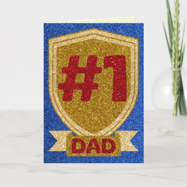 Gold #1 Dad Father's Day Glitter Card (Front)