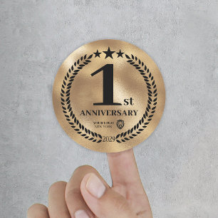 Gold 1st Anniversary Business Logo Commemorative Classic Round Sticker