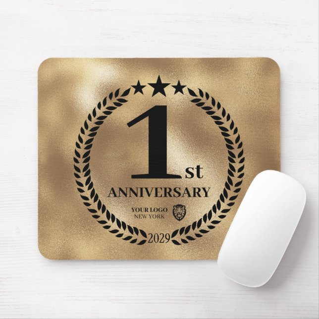 Gold 1st Anniversary Business Logo Commemorative Mouse Pad (With Mouse)