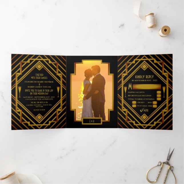 Gold 2020's Wedding Suite Tri-Fold Invitation (Inside)