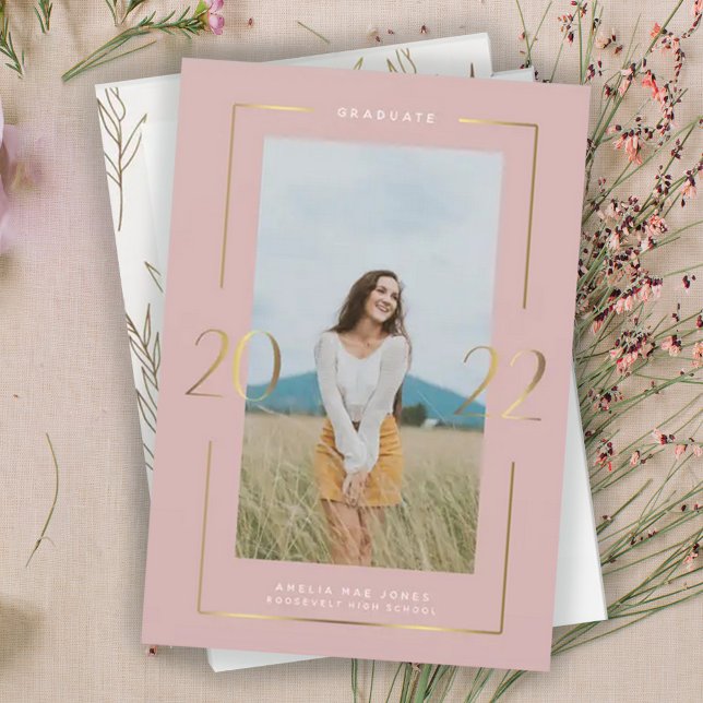 Gold 2022 Dusty Pink Photo Graduation Announcement (Creator Uploaded)
