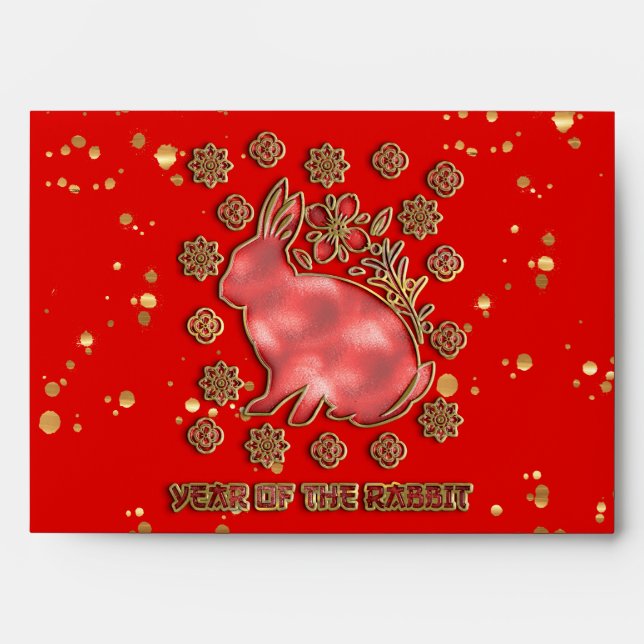 Gold 2023 Rabbit Lunar Chinese New Year Red Envelope (Front)