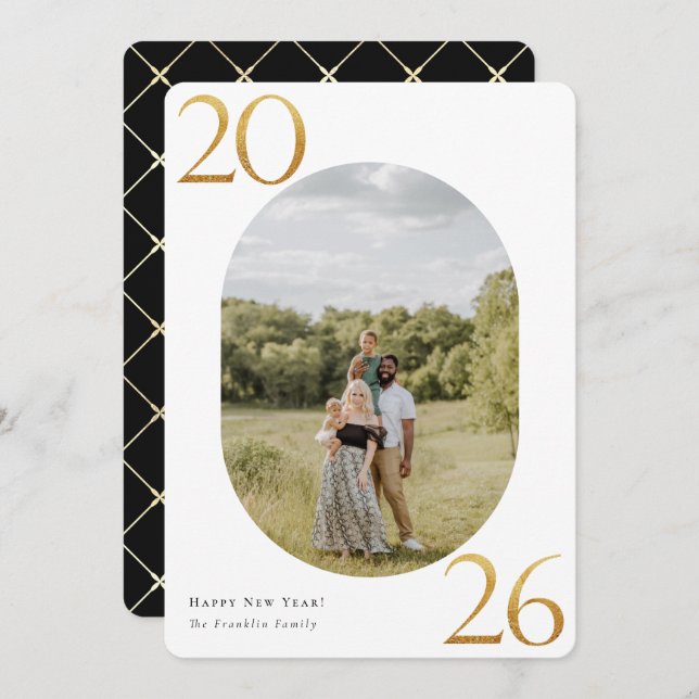 Gold 2024 New Year Photo Holiday Card (Front/Back)